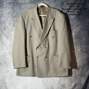 VTG Mens‎ Suit 50L Beige Wool Double Breasted Blazer Sport Coat Jacket 6 Button
